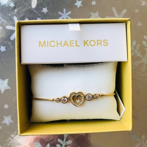 Michael Kors  Fulton Link Chain Slider Bracelet With 4 Cristal MK Logo Charms - Picture 1 of 7